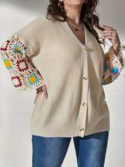 Long Sleeve Women's Color Block Hollow Out Button Cardigan for Spring & Fall Season