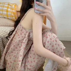 Women's New Pajamas Homewear Set Summer Retro Small Broken Flowers Halter Short-Sleeved Long Pants Thin Pajamas Homewear Set