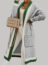 Chic Color Block Knit Cardigan - Soft Open Front Sweater Coat with Pockets - Vintage Long Sleeve Style for Women