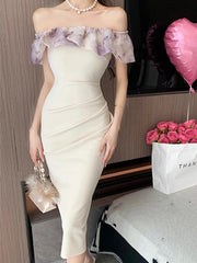 Women Summer Off Shoulder Sexy Backless Midi Bodycon Dress Female Prom Party Vestidos Clothes