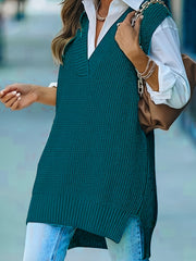 Cozy Plus Size Solid Knit V Neck Sleeveless Sweater Vest - Women Plus Size Clothing - Soft, Casual, Warm, and Stylish Top for Fall and Winter Seasons