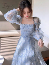 Ingvn - Summer Lace Elegant Midi Dress Women Puff Sleeve Square Collar Boho Beach Floral Dress Female Party One Piece Dress Korean