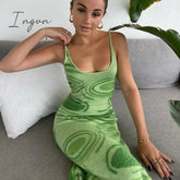 Ingvn - Floral Summer Women's Dress Sexy Strapless High Waist Elegant Party Dresses Lace Trim Button Fashion Chic Maxi Dress Women