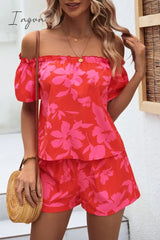 Ingvn - Floral Off-Shoulder Top and Shorts Set