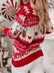 Ingvn - Women's Ugly Christmas Sweater Pullover Sweater Jumper Jumper Ribbed Knit Oversized Geometric Crew Neck Stylish Casual Christmas Daily Fall Winter Red S M L