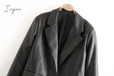 Ingvn - Women Fashion Faux Leather Pockets Loose Blazer Coat Vintage Long Sleeve Back Vents Female Outerwear Chic Tops