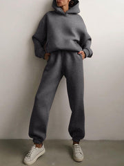 Women's Tracksuit Autumn Plus Fleece Sweatshirts Two Piece Set Casual Oversized Solid Female Sports Hoodie Suit Long Pant Sets