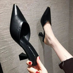 Ingvn Summer Black Slides Mules Women's Slippers and Ladies Sandals High Up To 5cm Heel Shoes Job Leather on Promotion Footwear F
