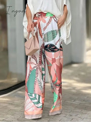 Ingvn - Women's Shirt Pants Sets White Floral Drawstring Print Long Sleeve Casual Daily Fashion V Neck Regular Fit Spring & Fall
