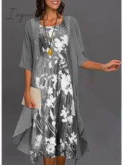 Ingvn - Women‘s Dress Set Two Piece Dress Midi Dress Green Blue Gray Half Sleeve Floral Print Summer Spring U Neck Casual 2023 S M L XL XXL 3XL