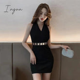 Ingvn - Summer New Sexy V-neck Design Party Sleeveless Short Skirt Slim Fit Workplace HIP WRAP A-line Dress For Women