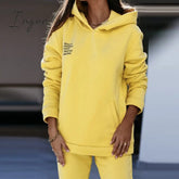 Ingvn - Women Fleece Letter Print Two Piece Set Casual Long Sleeve Hoodie Sweatshirts And Jogging Pants Suits Loose Female Tracksuits