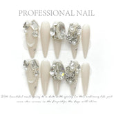 Handmade Long Stiletto Press On Nails Reusable Butterfly Diamond Decoration Fake Nails Full Cover Artificial Wearable False Nail