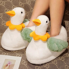 Ingvn Cute Cartoon Duck Fluffy Slippers For Woman Winter Warm Shoes Soft Plush Funny Flower Girls Indoor Home Floor Slipper