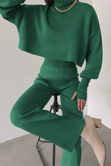 Ingvn - Casual Solid Solid Color Turtleneck Long Sleeve Two Pieces