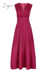 Ingvn - Casual Solid Patchwork V Neck Cake Skirt Dresses