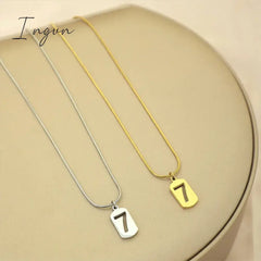New Fashion Simple Lucky 7 Square Pendant Stainless Steel Necklace for Women Niche Design Elegant Party Jewelry Gifts