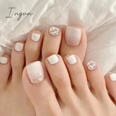 24pcs Colorful Diamond Fake ToeNails Short Square Summer Aurora Silver Sparkling False ToeNails Press On Manicure Feet Nail Tips