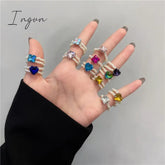 Kpop Romantic Coloful Crystal Pearl Elastic Rope Beaded Ring Smooth Irregular Geometric Square Oval Rings for Women Jewelry