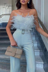Ingvn - Sexy Feathers With Belt Strapless Jumpsuits(5 Colors)