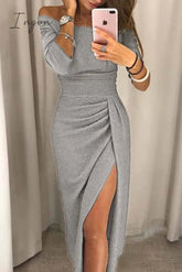 Ingvn - Florcoo Wrap Hip Slit Collar Maxi Dresses(5 Colors)