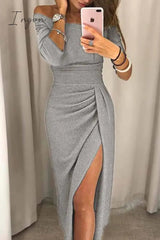 Ingvn - Florcoo Wrap Hip Slit Collar Maxi Dresses(5 Colors)