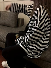Vibrant Striped Print Relaxed Fit Crew Neck T-Shirt - Women's Casual Drop Shoulder Long Sleeve Tee for Spring & Fall - Soft, Breathable, and Stylish Clothing for Everyday Wear