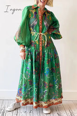 Ingvn - Bohemian College Animal Printing Turndown Collar Printed Dress Dresses