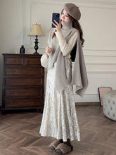 Silver Sequin A-line Fishtail Skirt Vintage Skirts for Woman Long Dress Korean Fashion Y2k Clothing Faldas Para Mujeres
