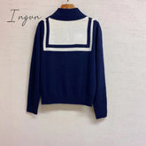 Ingvn - Women Wool Blend Navy Classic Chic Sweater 2023 Fall Winter New In