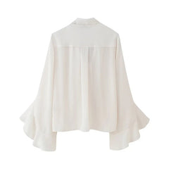 Elegant Ruffle White Shirt Women Lace Up Collar Butterfly Sleeve Casual Office Shirts Spring Summer Blouse Blusas Mujer
