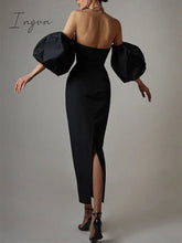 Ingvn - New Fashion Black Sexy Dress Summer Women's Top V-neck Strapless Puff Sleeve Midi Club Elegant Party Evening Dress Vestido