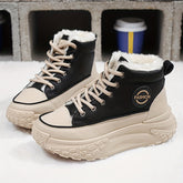 Cozy & Stylish Women's High-Top Sneakers - Plush Lined, Thick Sole, Warm Winter Booties with Lace-Up Closure