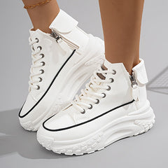 Plus Size Women's Comfortable High-Top Sneakers, Casual Lace Up Outdoor Shoes with Side Zipper