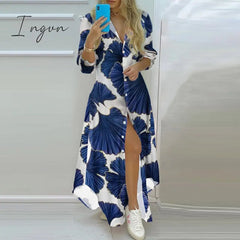 Ingvn - Elegant Colorful Stripe Print Long Dress Women Single Breasted Button Spring Party Dress Summer Loose Irregular Maxi Beach Dress