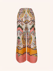 Ethnically Chic Floral Two-Piece Outfit Set - Flowy Open Front Cardigan & Wide Leg Pants - Maxi-Length Womens Fashion