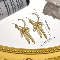 1 Pair of Luxurious Golden Bowknot Drop Earrings - Elevate Your Style with Versatile Design, Perfect for Daily Outfits and Parties - Exclusively for Women Who Appreciate Elegance and Charm