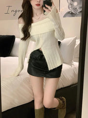 Ingvn - Autumn Elegant Crochet Sweater Women Turtleneck Sweater Female Long Sleeve Pure Color Knitted Tops Korean Style Blouse