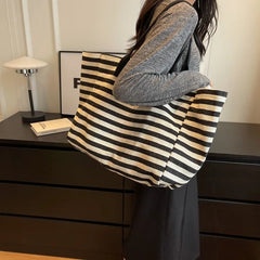 Ingvn Commuter Bag Women Fashion Large-capacity Handbag Bag Student Striped New Niche Zebra Canvas One-shoulder Mommy Tote Bags