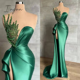 Ingvn - 2023 Green Mermaid Evening Dresses For African Women Long Sexy High Split Shiny Beads Sleeveless Formal Illusion Prom Party Gown