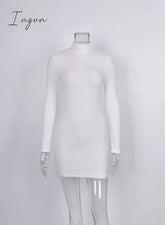 Ingvn - Summer New Women's Wear Black High Collar Long Sleeve Outdoor Sports Sexy Tight Mini Short Dress