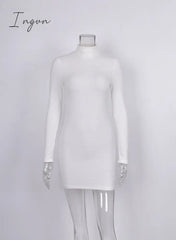Ingvn - Summer New Women's Wear Black High Collar Long Sleeve Outdoor Sports Sexy Tight Mini Short Dress