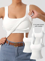 Solid Color Slim Tank Top 3 Packs, Casual Square Neck Sleeveless Versatile Top, Women's Clothing