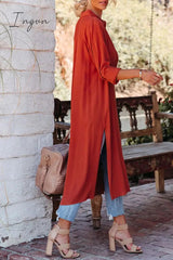 Ingvn - Casual Simplicity Solid Slit Turndown Collar Tops