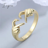 Ingvn - Simple Trendy Heart Finger Ring Lady Daily Wearable Accessories Metallic Style Jewelry for Women Hands Shape Design Gift