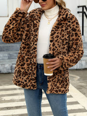 Plaid Print Patched Pockets Teddy Coat, Versatile Long Sleeve Single Breasted Winter Outwear, Women's Clothing