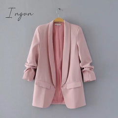Ingvn - White Blazer Women Suits Spring Summer Three Quarter Sleeve Thin Jacket Leisure Pink Blazer