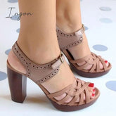 Ingvn - Peep Toe Chunky Heel PU Casual Buckle Sandals
