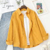 Ingvn - Corduroy Shirts Womens Tops And Blouses Long Sleeve Spring Ladies Solid Loose Boyfriend Style Shirt