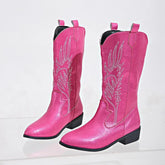 Ingvn Vintage Thick Heel Women Western Cowgirl Boots Fashion Slip On Shoes Autumn Winter Embroidery Ladies Mid Calf Booties